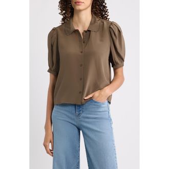 Frame Denim The Prim Silk Shirt in Deep Olive at Nordstrom, Size X-Small
