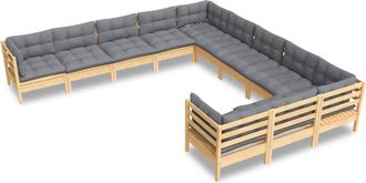 vidaXL Muebles De Jard&iacute;n 11 Pzas Y Cojines Madera De Pino Gris Vidaxl