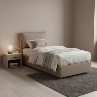 Dmora Cama Individual Evelyn, Cama Contenedor Con Revestimiento De Tela, 100% Made In Italy, Apertura Frontal, Con Colch&oacute;n Cm 90x200 Incluido, T&oacute;rtola, Con 