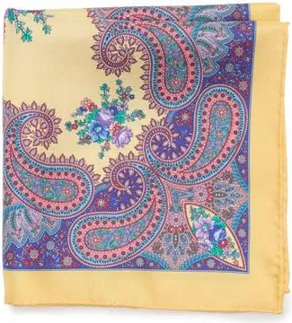 Robert Graham Paisley Floral Silk Pocket Square in Yellow/Blue at Nordstrom Rack