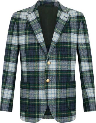 Brooks Brothers Tartan wollen blazer met goudkleurige knopen - Heren - Blazers - Groen - XL - Wol - Jassen