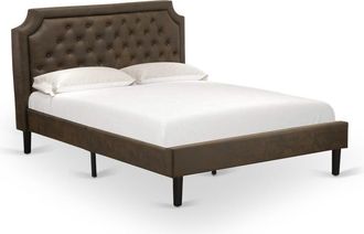 East West Furniture GBF-25-Q Wooden Bed Includes Black Textured Upholstered Headboard, Footboard and Wood Rails, Slats - Wooden 9 Legs - Black Finish