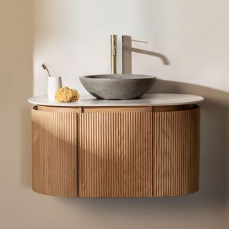Sklum Conjunto De Mueble De Ba&ntilde;o Suspendido 90x50 Cm En Madera Carsone Sklum