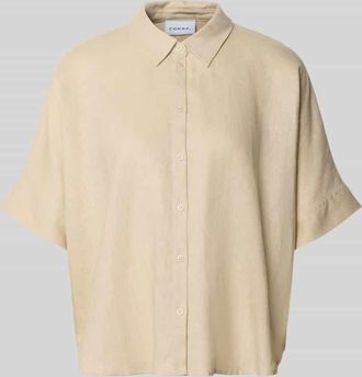 Comma Leinenbluse mit Hemdblusenkragen in Beige, Gr&ouml;&szlig;e 34