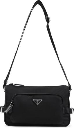 Prada Cross Body Bags, male, Black, Size: ONE SIZE Black Re-Nylon and leather shoulder bag