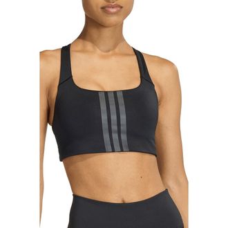 adidas Opt 3-Stripes Medium Support Sports Bra in Black/Black at Nordstrom Rack, Size X-Large