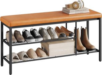Woltu Woltu Banco Zapatero De Piel Sint&eacute;tica Con Estante De Almacenamiento Para Recibidor/sala De Estar, 100x30x50 Cm, Marr&oacute;n