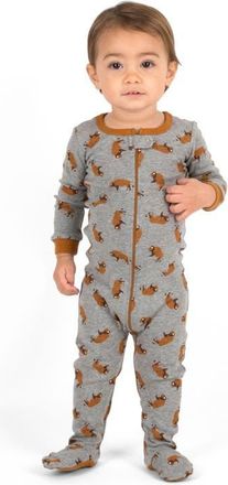 Leveret Footed Printed Cotton Pajamas, Animal, Holiday & Fun Prints in Bison at Nordstrom, Size 18-24M