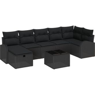 vidaXL Conjunto De Sof&aacute; De Jard&iacute;n Con Coj&iacute;n 8 Pcs Negro Polirat&aacute;n