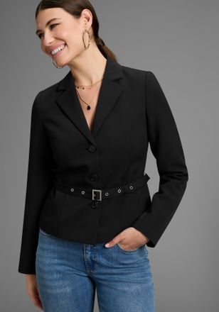 Laura Scott Kurzblazer LAURA SCOTT, Damen, Gr. 34, schwarz, Web, Obermaterial: 90% Polyester, 10% Elasthan. Futter: 100% Polyester, unifarben, figurbetont, Blazer
