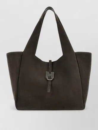 Hogan tote bag suede finish metal hardware handle