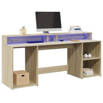 Berkfield Home Desk with LED Lights Sonoma Oak 200x55x91 cm Engineered Wood in Brown | Size: 200 x 55 x 91 cm