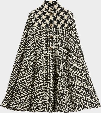 Valentino Garavani Tweed Houndstooth Wool Cape
