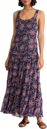 Jones New York Print Sleeveless Tiered Maxi Dress in Pacific Navy Multi at Nordstrom, Size X-Small