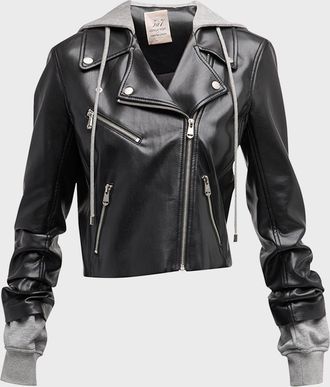 Cinq &agrave; Sept Evie Vegan Leather Combo Hooded Jacket