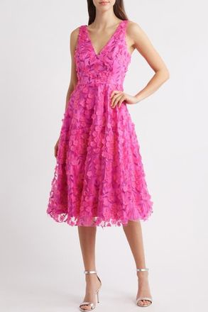 Eliza J 3D Appliqué Fit & Flare Cocktail Dress in Fuchsia at Nordstrom, Size 12