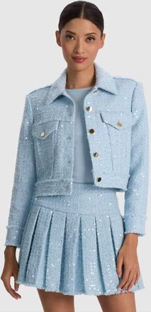 Alice & Olivia Chloe Tweed Jacket In Carolina Blue