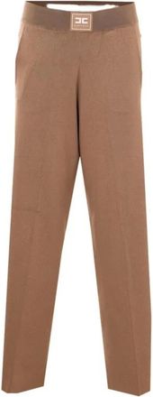 Elisabetta Franchi Gebreide broek met glanzende viscose banden - Dames - Straight fit broeken - Bruin - S - Broeken