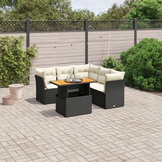 vidaXL Vidaxl - Set De Muebles De Jard&iacute;n 5 Pzas Y Cojines Rat&aacute;n Sint&eacute;tico Negro