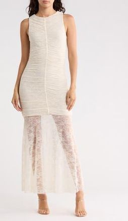 Leith Ruched Lace Maxi Dress in Ivory at Nordstrom Rack, Size X-Small