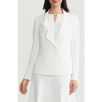 Kasper Ruffle Lapel Jacket in Lily White at Nordstrom, Size 14