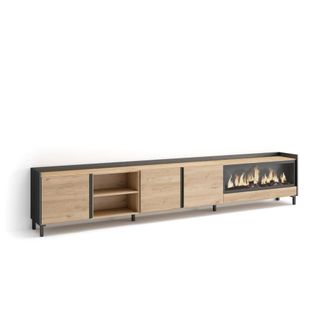 Skraut Home Mueble tv efecto madera roble negro 315x35x61cm chimenea efecto fuego