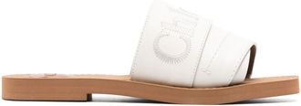 Chloé Woody logo-embroidered sandals - women - Leather/Polyurethane/Rubber/Calf Leather - 36 - White