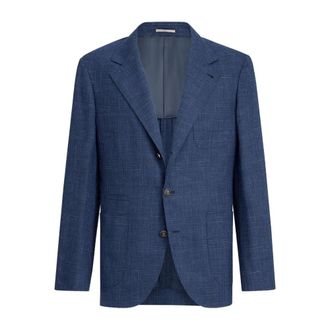 Brunello Cucinelli Jassen, Heren, Blauw, M, Wol, Plaid Wool Blend Sport Coat