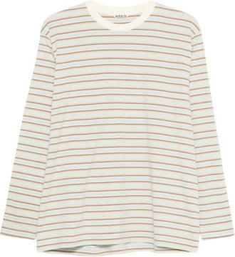 Auralee gestreiftes Baumwoll-T-Shirt