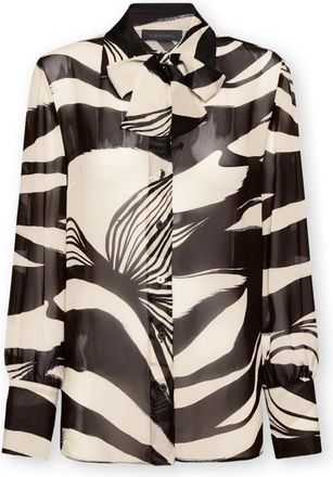 Elena Miro Geviscosete blouse met strik - Dames - Overhemden - Zwart - M - Overhemden