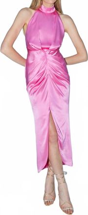 AIIFOS Eloisa Halter Neck Pleated Dress In Pink