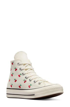 Converse Chuck Taylor All Star 70 Embroidered High Top Sneaker in Egret/Black/Red at Nordstrom, Size 8