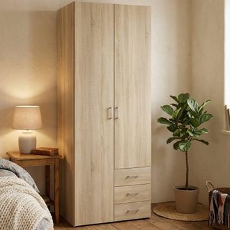 Dmora Armario Dmora Con 2 Puertas Batientes Y Cajones Con Perchero Y Estantes Internos, Armario Moderno Para Dormitorio, 77x50xh200 Cm, Color Antracita
