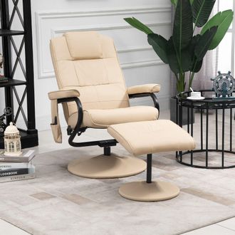 HOMCOM Massage Recliner Chair Cushioned Ottoman 10 Point Vibration in Beige