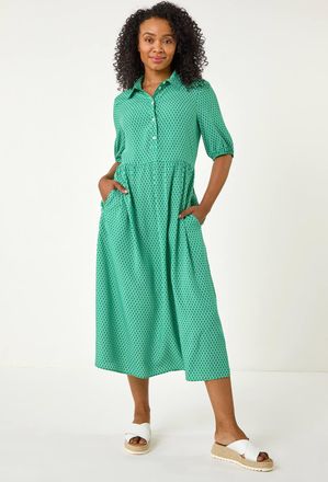 Roman Geometric Button Collar Dress
