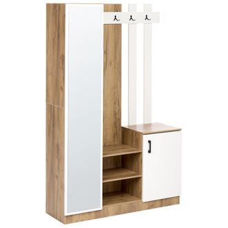 Beliani Mueble Para Entrada Con Espejo Zapatero Armario Y Perchero De Mdf Marr&oacute;n Claro Y Blanco Bellingen