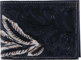CTM Mens Feather Tooled Leather Bifold Wallet