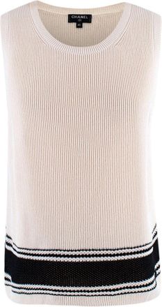 Chanel Cream Silk Blend Knit Striped Vest Size L