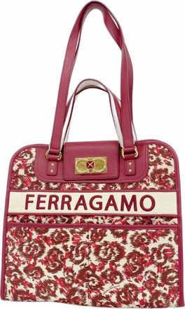 Ferragamo Bordeaux Canvas Leather Tote Bag (Pre-Owned)