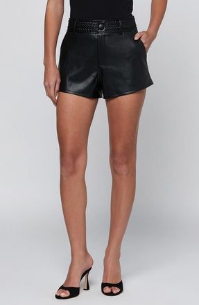 L'agence Virelle Braided High Waist Faux Leather Shorts in Black at Nordstrom, Size 14