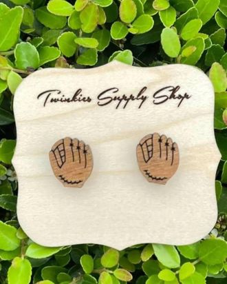 White Label Womens Wooden Baseball Glove Studs Earrings In Brown