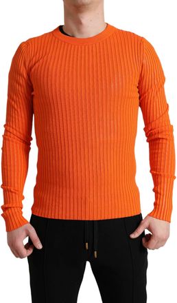 Dolce & Gabbana Mens Ribbed Knit Crewneck Sweater Orange Polyurethane Cotton