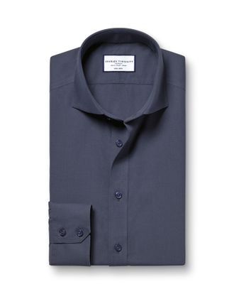 CHARLES TYRWHITT Cutaway Collar Non-Iron Poplin Cotton Formal Shirt - Heather Blue Single Cuff Size 14.5/33 by Charles Tyrwhitt