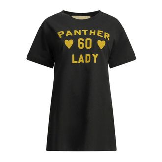 Valentino Tops, Dames, Zwart, M, Katoen, Panther Lady Grafisch T-shirt