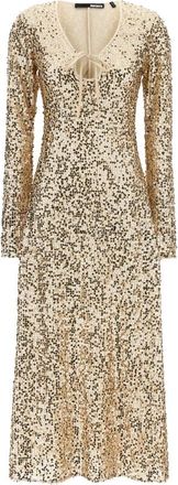 Rotate Net Pailletten Midi Jurk - Dames - Feestkleedjes - Geel - 2XS - Pailletten - Kleedjes