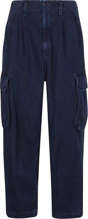 Yohji Yamamoto Jeans, Dames, Blauw, S, Denim, Indigo Denim Cargo Broek