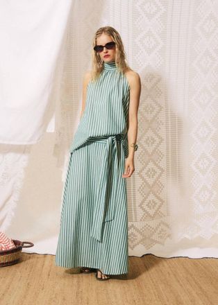 FRNCH High Waisted Wrap Maxi Skirt In Shore Green