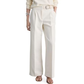 Mango Cinto Belted Straight Leg Pants in Ecru at Nordstrom Rack, Size 10