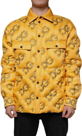 Dolce & Gabbana Mens Yellow Logo Padded Buttoned Blouson Jacket Nylon Clothing