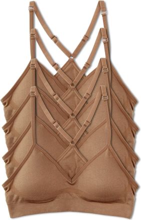 Kalon Womens 4 Pack Racerback Sports Bralette Seamless Wireless Comfort Bra, 4pk Dark Beige, S